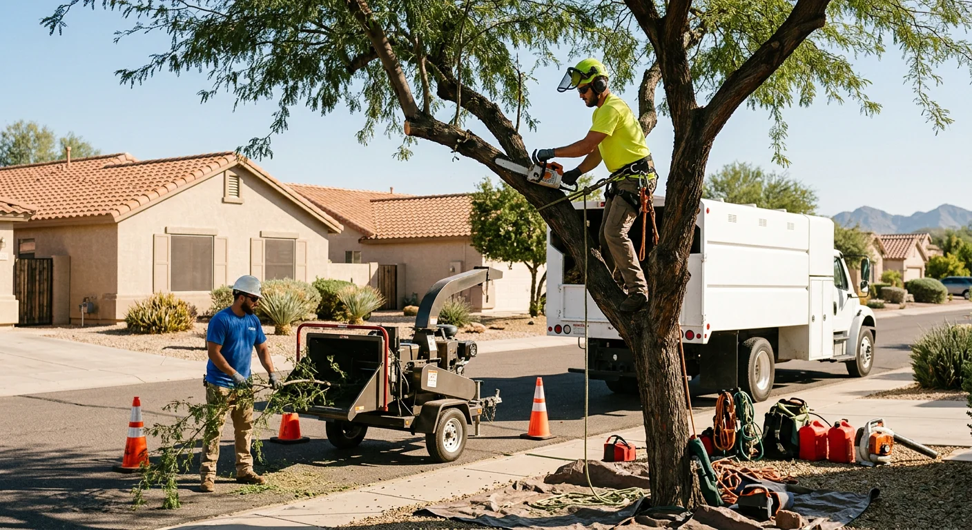 Crane operator guiding a heavy limb clear of a Tolleson home