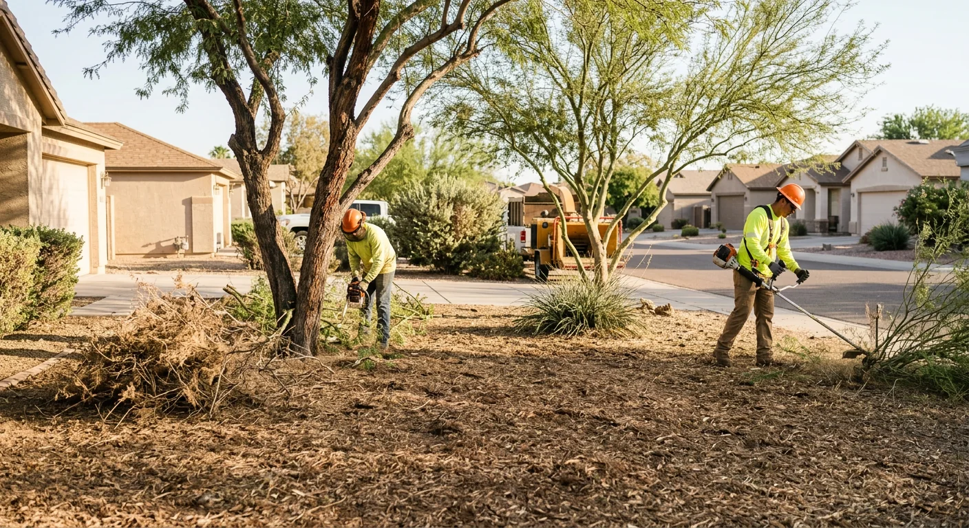Selective brush removal preserving mature trees on a residential property