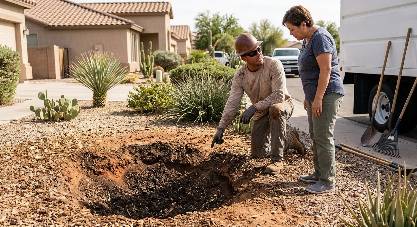 Deep root collar grinding below grade on a large stump in a front yard