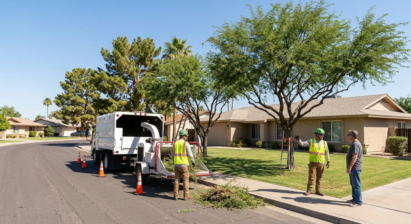 Wide shot of healthy trimmed trees lining a Tolleson residential property