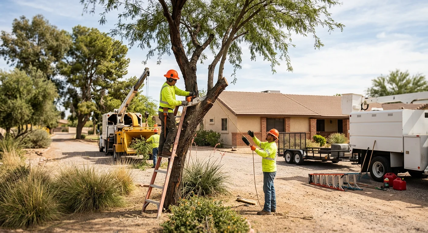 Newly planted desert-adapted tree with mulch ring on a Tolleson property