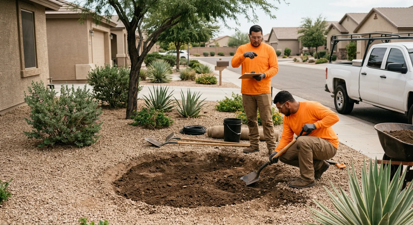 Bare planting area before new tree installation in a front yard