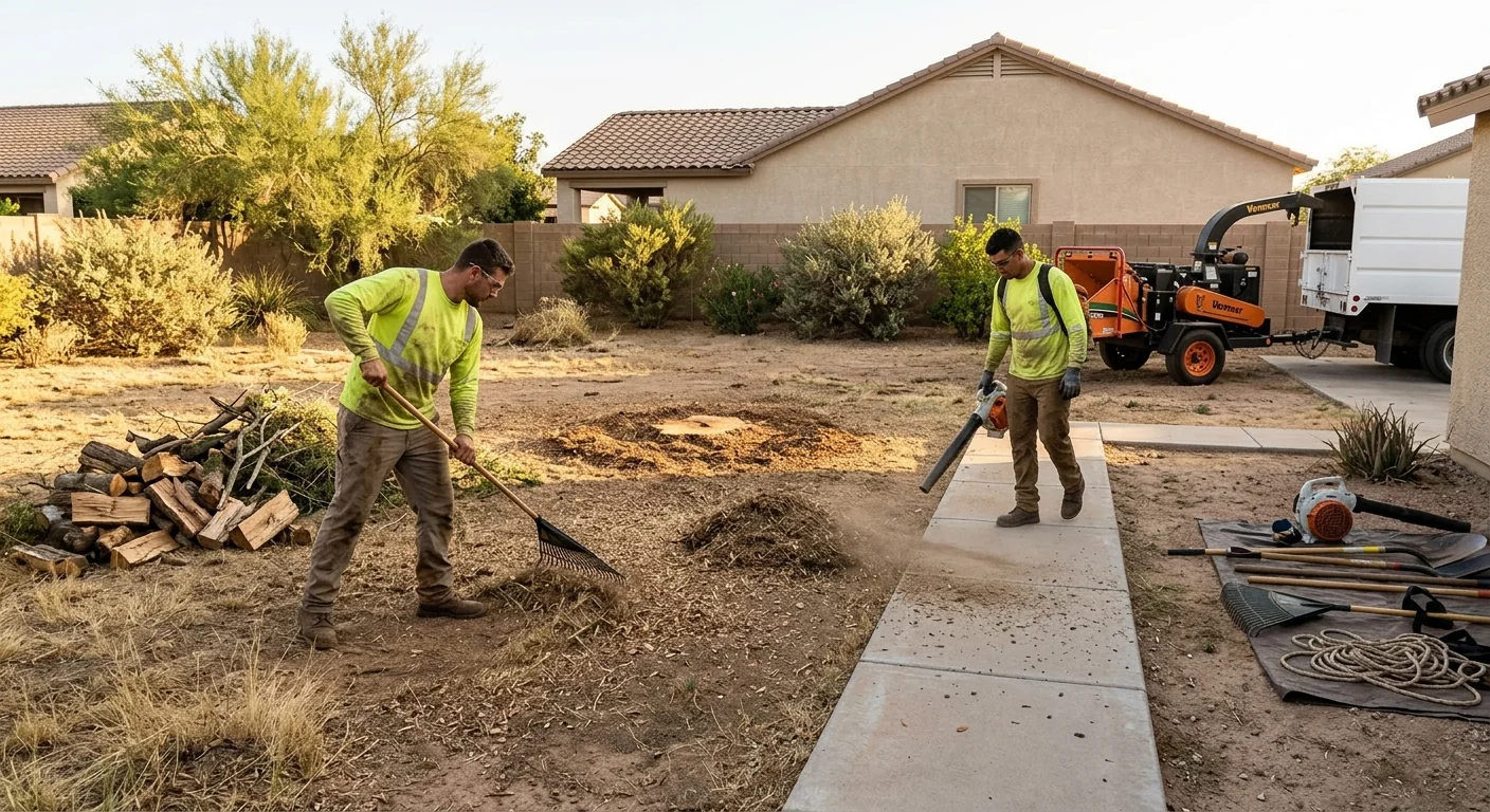 Wide view of a Tolleson residential yard after complete tree removal and cleanup