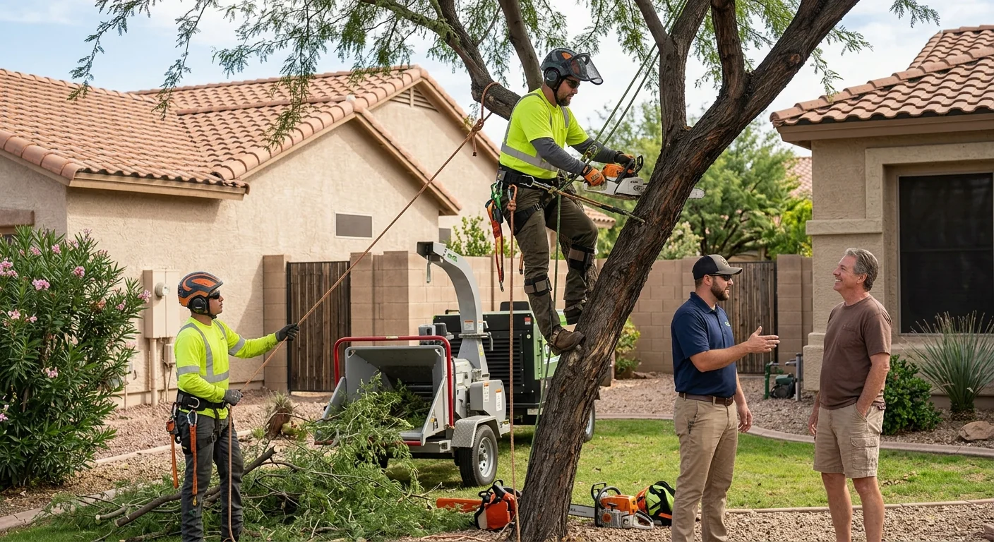 Tree crew reviewing safety checklist before a climb