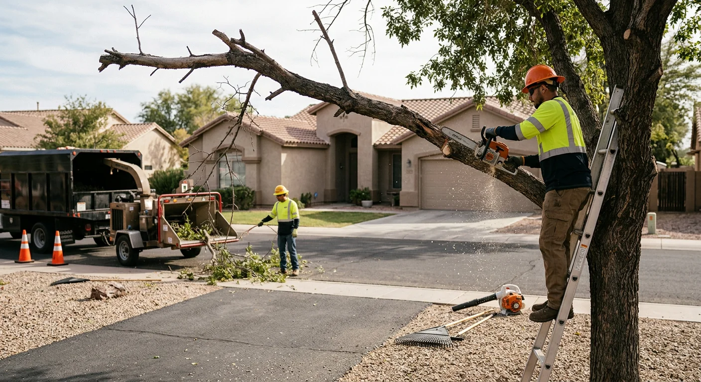 Dead hanging limb over a driveway showing need for trimming